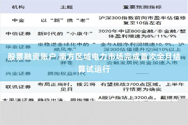 股票融资账户 南方区域电力市场完成首次全月结算试运行